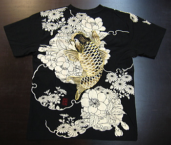和柄半袖Tシャツ 櫻・鯉刺繍
